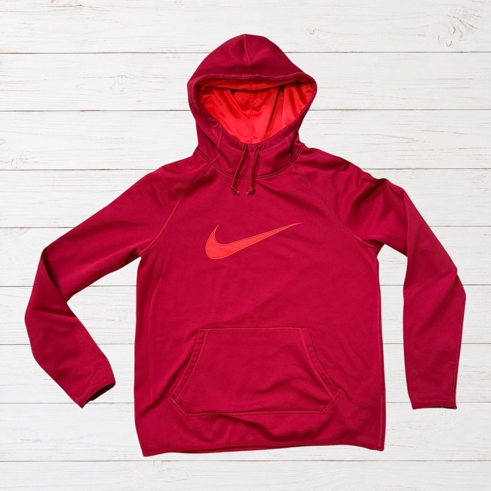 Nike Therma Dri-FIT Hoodie Red Training Pullover Thumb Holes Athletic M